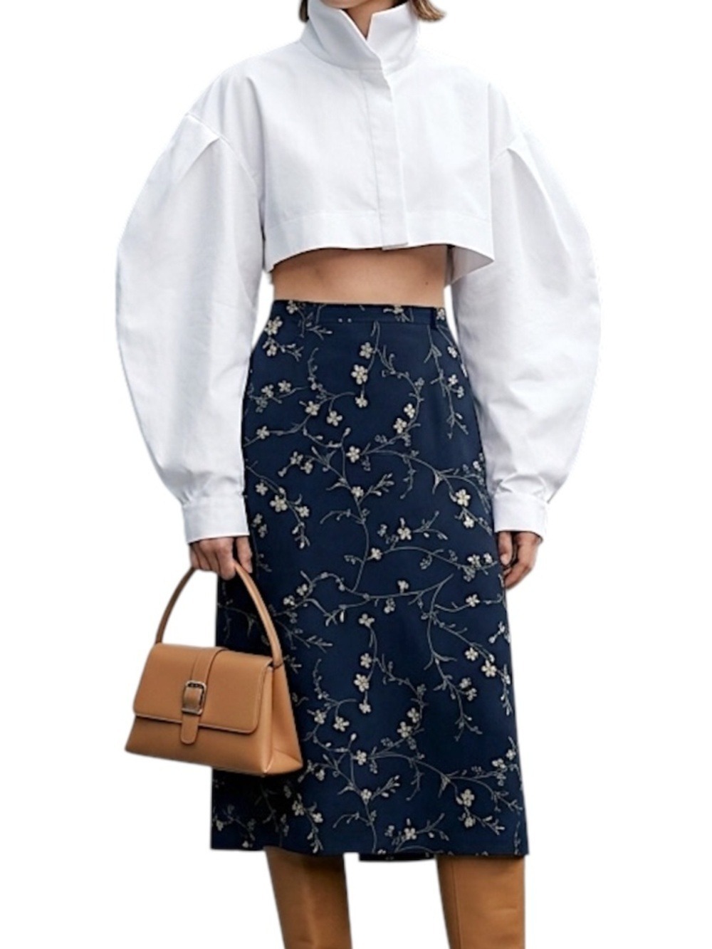 Vintage 80s 90s navy blue green floral a line cottagecore midi skirt 11